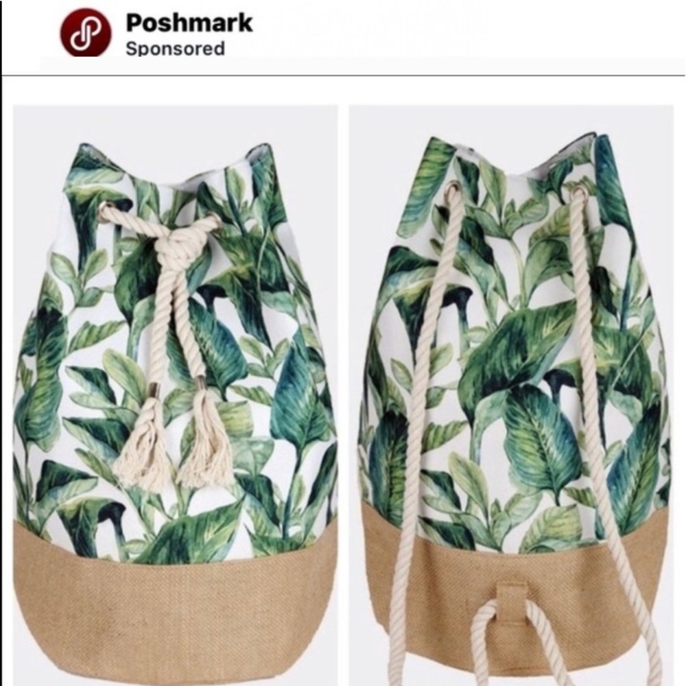 HP✨Tropical Palm Leaf Bucket Bag Backpack Tote NWT - Picture 10 of 10